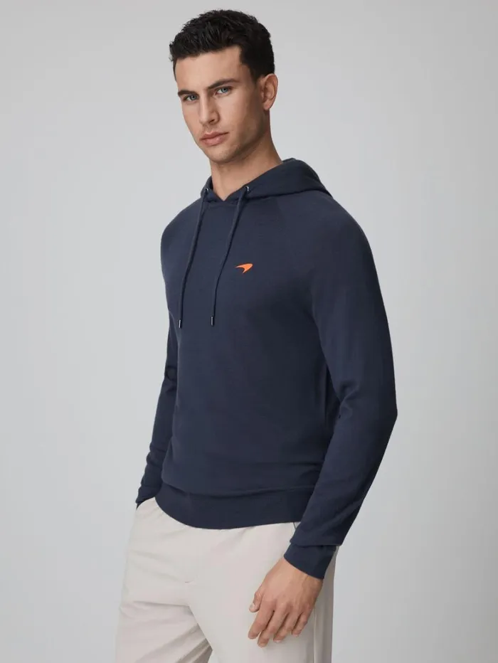Reiss Knitwear Men McLaren F1 Merino Wool Hoodie In Airforce Blue