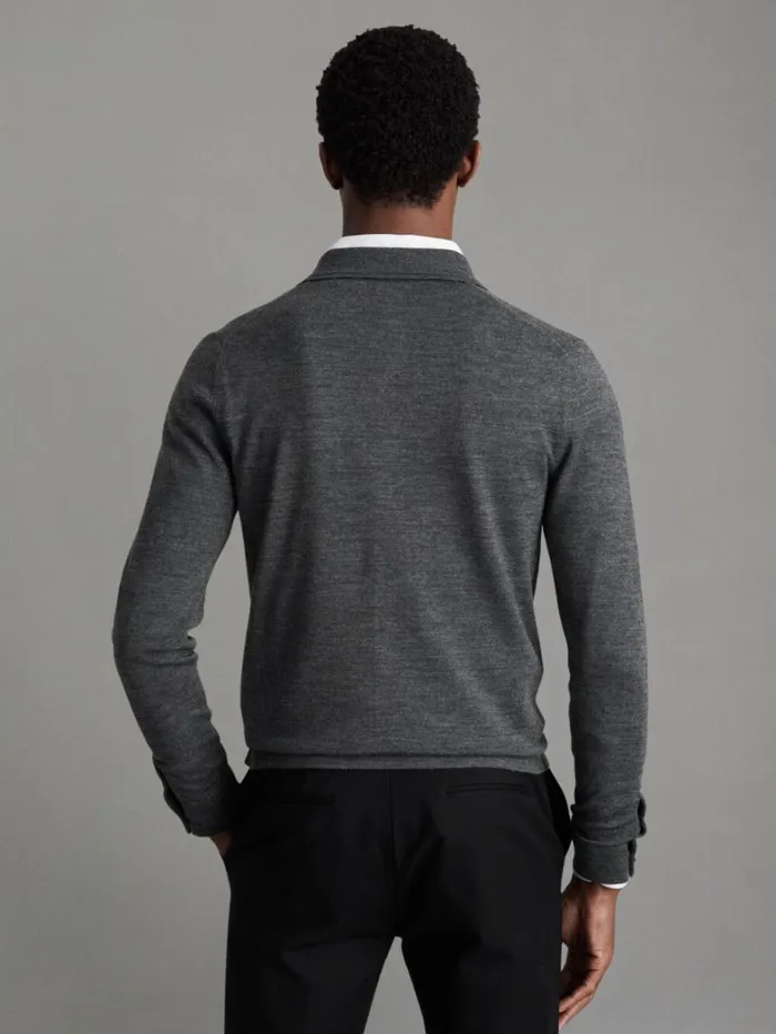 Reiss Knitwear Men Merino Wool ButtonThrough Cardigan In Derby Grey Marl Reiss Knitwear Men Merino Wool ButtonThrough Cardigan In Derby Grey Marl