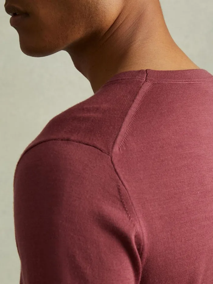 Reiss Knitwear Men Merino Wool Crew Neck Jumper In Cherry Pink Reiss Knitwear Men Merino Wool Crew Neck Jumper In Cherry Pink