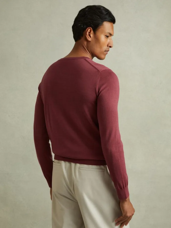 Reiss Knitwear Men Merino Wool Crew Neck Jumper In Cherry Pink Reiss Knitwear Men Merino Wool Crew Neck Jumper In Cherry Pink