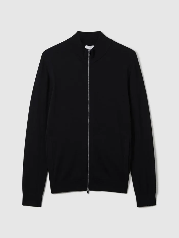 Reiss Knitwear Men Merino Wool FunnelNeck Cardigan In Black Reiss Knitwear Men Merino Wool FunnelNeck Cardigan In Black