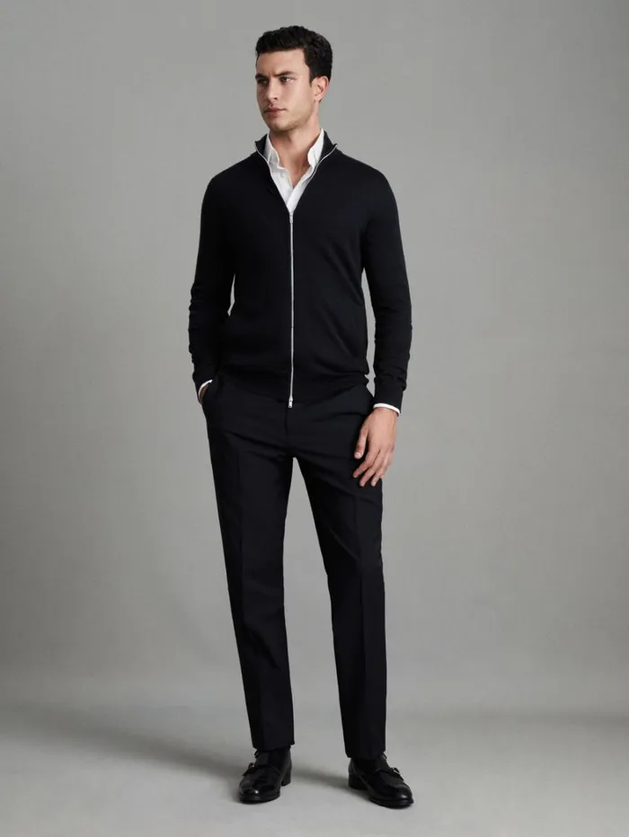 Reiss Knitwear Men Merino Wool FunnelNeck Cardigan In Black Reiss Knitwear Men Merino Wool FunnelNeck Cardigan In Black