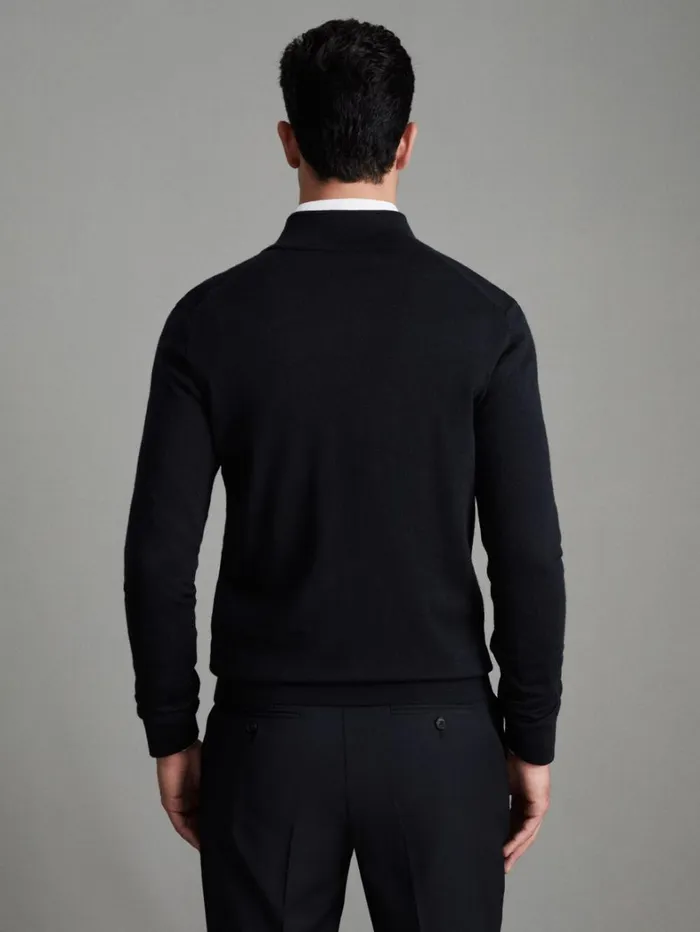 Reiss Knitwear Men Merino Wool FunnelNeck Cardigan In Black Reiss Knitwear Men Merino Wool FunnelNeck Cardigan In Black
