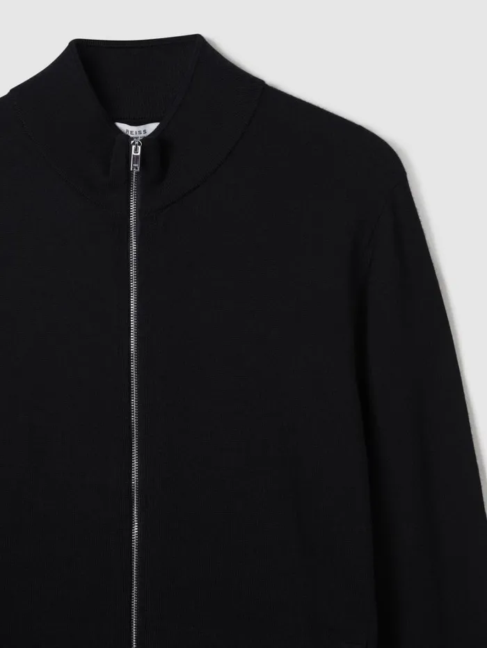 Reiss Knitwear Men Merino Wool FunnelNeck Cardigan In Black Reiss Knitwear Men Merino Wool FunnelNeck Cardigan In Black