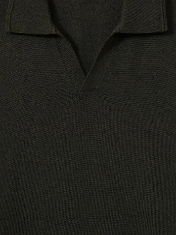 Reiss Knitwear Men Merino Wool Open Collar Polo Shirt In Dark Military Green Reiss Knitwear Men Merino Wool Open Collar Polo Shirt In Dark Military Green