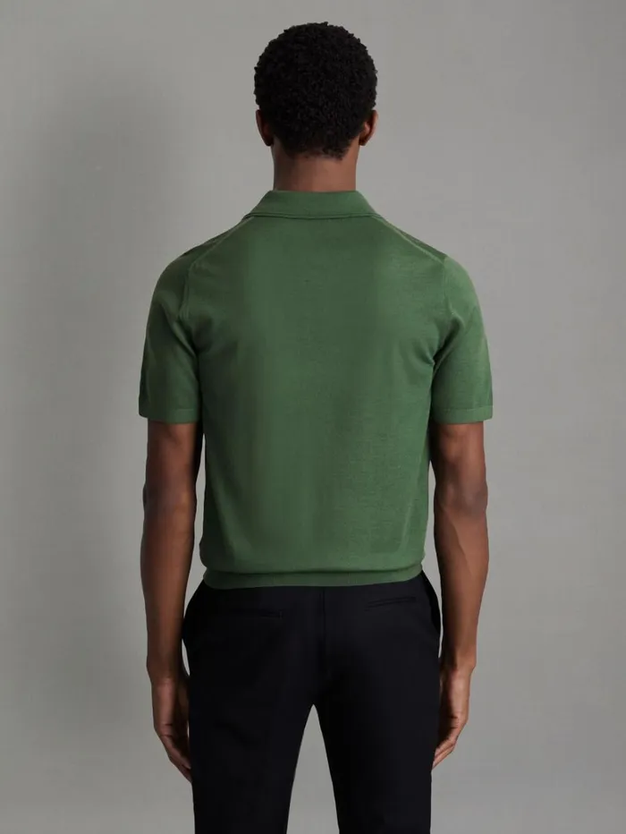 Reiss Knitwear Men Merino Wool Open Collar Polo Shirt In Lizard Green Reiss Knitwear Men Merino Wool Open Collar Polo Shirt In Lizard Green