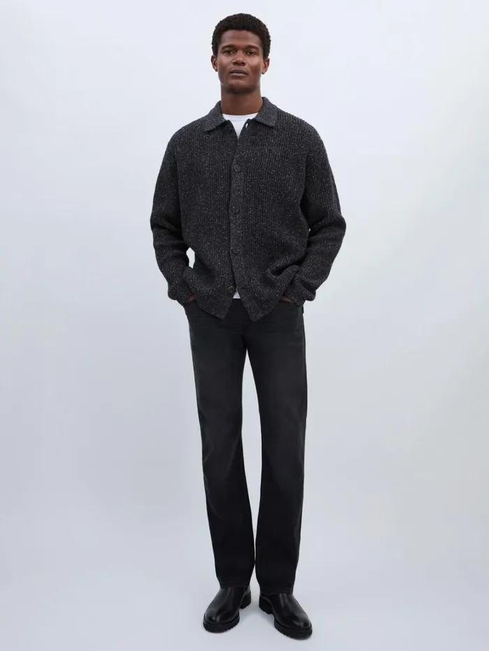 Reiss Knitwear Men Paige CottonWool Speckled Cardigan In BlackGrey Reiss Knitwear Men Paige CottonWool Speckled Cardigan In BlackGrey