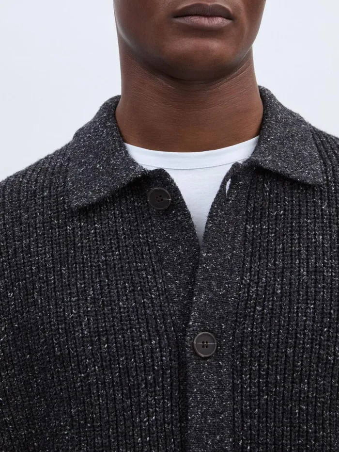 Reiss Knitwear Men Paige CottonWool Speckled Cardigan In BlackGrey Reiss Knitwear Men Paige CottonWool Speckled Cardigan In BlackGrey