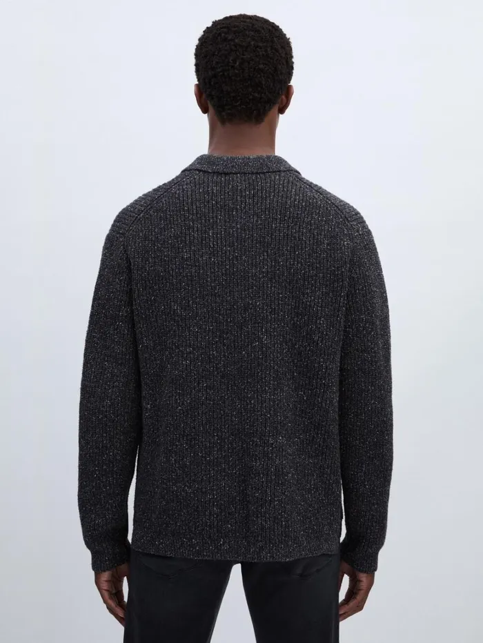 Reiss Knitwear Men Paige CottonWool Speckled Cardigan In BlackGrey Reiss Knitwear Men Paige CottonWool Speckled Cardigan In BlackGrey