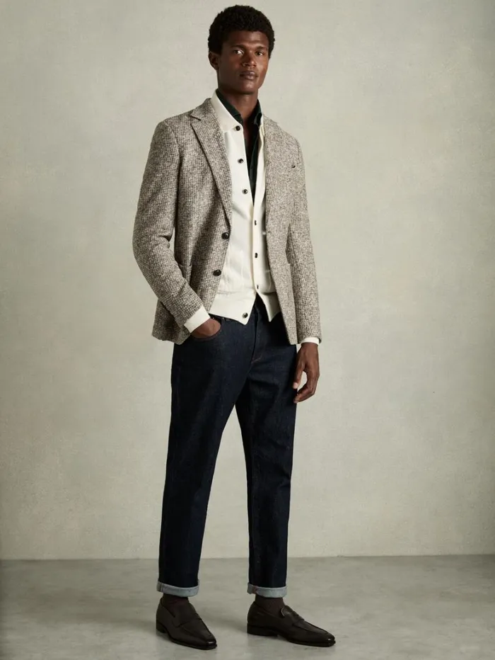 Reiss Knitwear Men Wool CabledKnitted Cardigan In White Reiss Knitwear Men Wool CabledKnitted Cardigan In White
