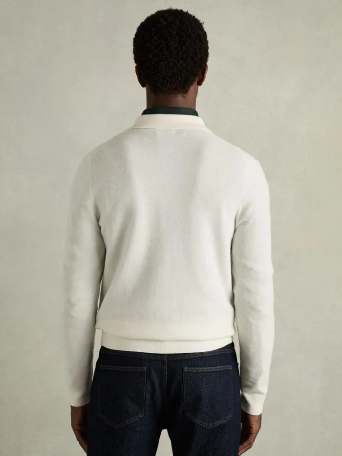 Reiss Knitwear Men Wool CabledKnitted Cardigan In White Reiss Knitwear Men Wool CabledKnitted Cardigan In White