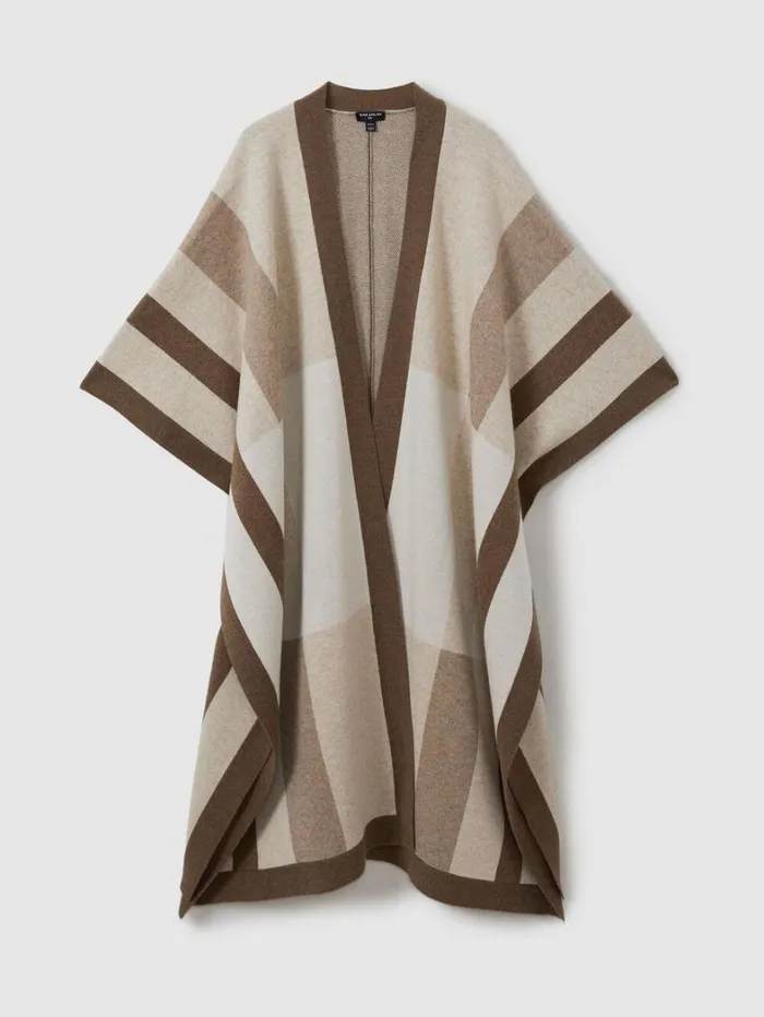 Reiss Knitwear Women Atelier Checked Wool And Cashmere Cape In Camel Reiss Knitwear Women Atelier Checked Wool And Cashmere Cape In Camel