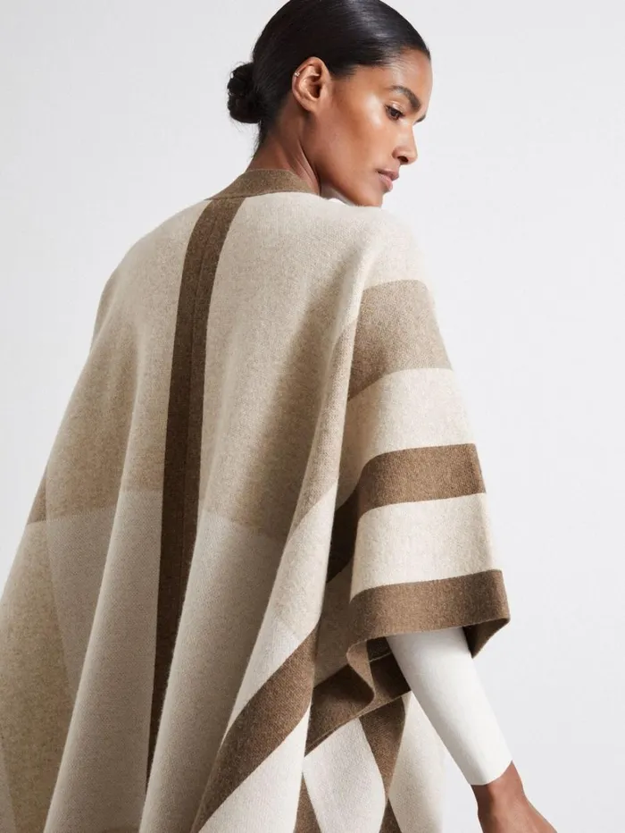 Reiss Knitwear Women Atelier Checked Wool And Cashmere Cape In Camel Reiss Knitwear Women Atelier Checked Wool And Cashmere Cape In Camel