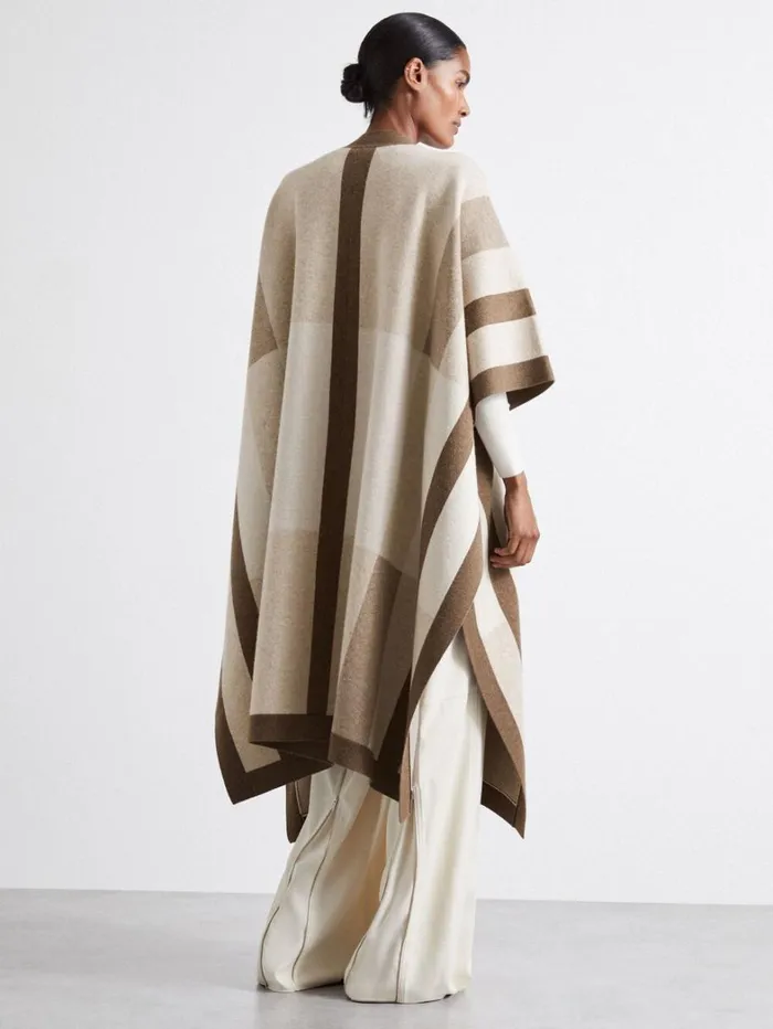 Reiss Knitwear Women Atelier Checked Wool And Cashmere Cape In Camel Reiss Knitwear Women Atelier Checked Wool And Cashmere Cape In Camel