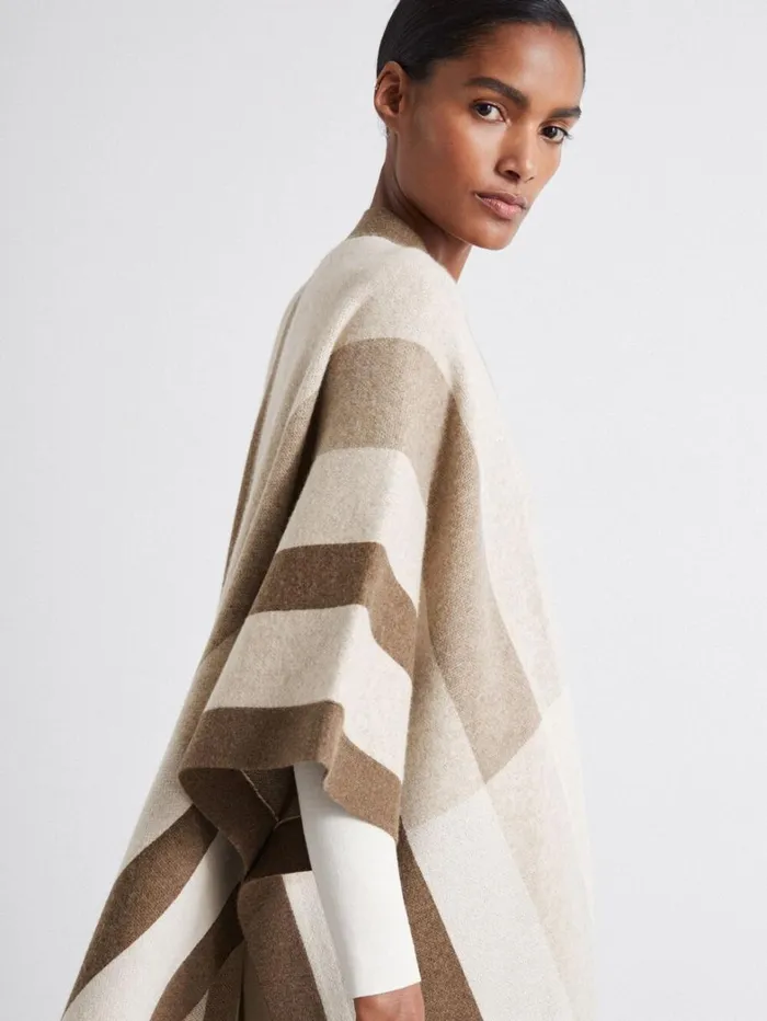 Reiss Knitwear Women Atelier Checked Wool And Cashmere Cape In Camel Reiss Knitwear Women Atelier Checked Wool And Cashmere Cape In Camel