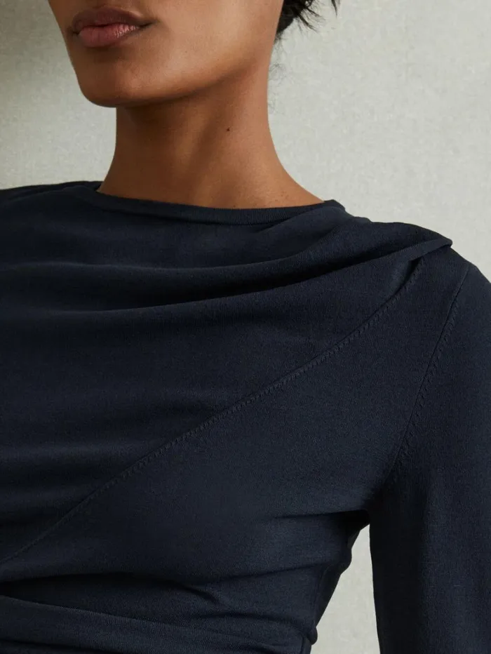Reiss Knitwear Women Draped Front Ruched Top In Teal Reiss Knitwear Women Draped Front Ruched Top In Teal