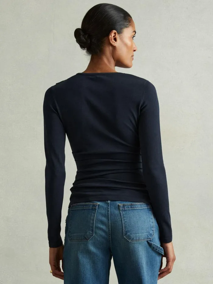 Reiss Knitwear Women Draped Front Ruched Top In Teal Reiss Knitwear Women Draped Front Ruched Top In Teal