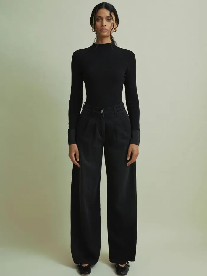 Reiss Knitwear Women Florere Hybrid Knit Satin Cuff Top In Black Reiss Knitwear Women Florere Hybrid Knit Satin Cuff Top In Black