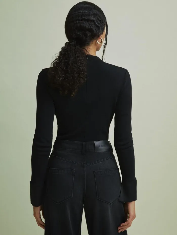 Reiss Knitwear Women Florere Hybrid Knit Satin Cuff Top In Black Reiss Knitwear Women Florere Hybrid Knit Satin Cuff Top In Black