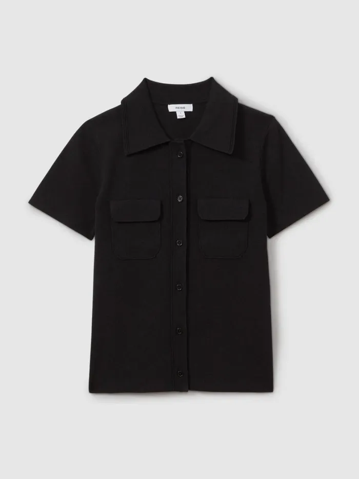 Reiss Knitwear Women Knitted Polo Shirt In Black Reiss Knitwear Women Knitted Polo Shirt In Black