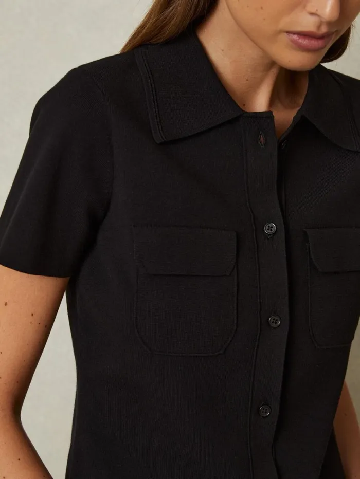 Reiss Knitwear Women Knitted Polo Shirt In Black Reiss Knitwear Women Knitted Polo Shirt In Black