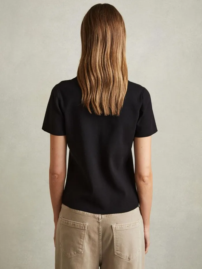 Reiss Knitwear Women Knitted Polo Shirt In Black Reiss Knitwear Women Knitted Polo Shirt In Black