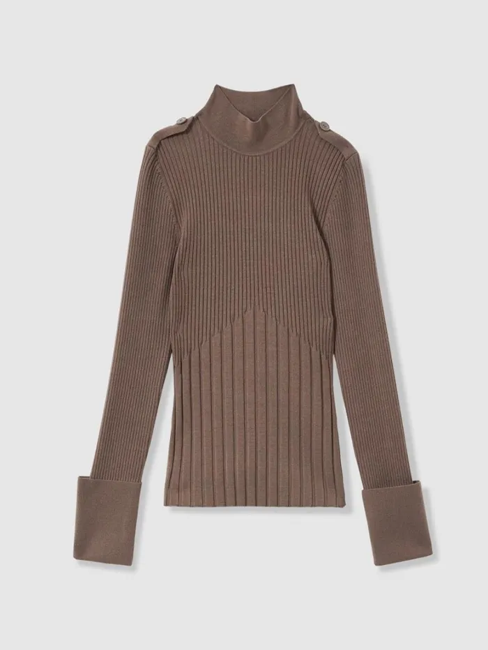 Reiss Knitwear Women RibKnit HighNeck Top In Mink Reiss Knitwear Women RibKnit HighNeck Top In Mink