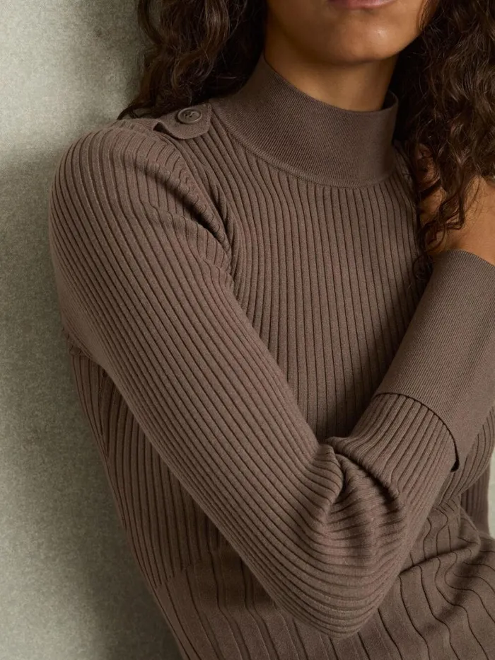 Reiss Knitwear Women RibKnit HighNeck Top In Mink Reiss Knitwear Women RibKnit HighNeck Top In Mink
