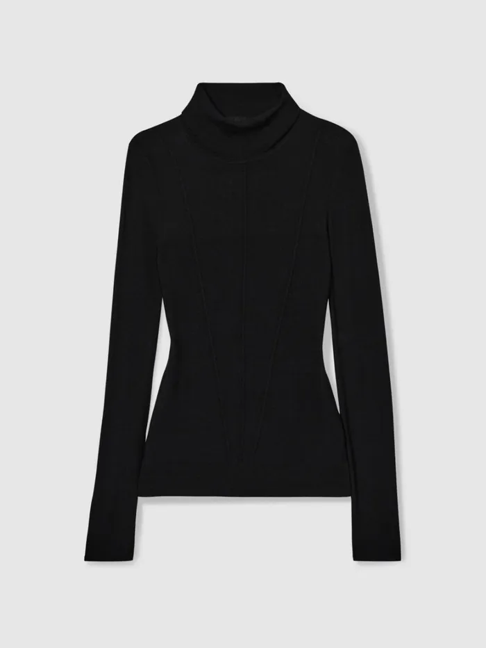 Reiss Knitwear Women Seamed RollNeck Top In Black Reiss Knitwear Women Seamed RollNeck Top In Black