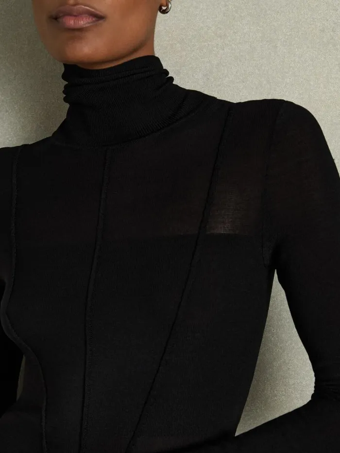 Reiss Knitwear Women Seamed RollNeck Top In Black Reiss Knitwear Women Seamed RollNeck Top In Black