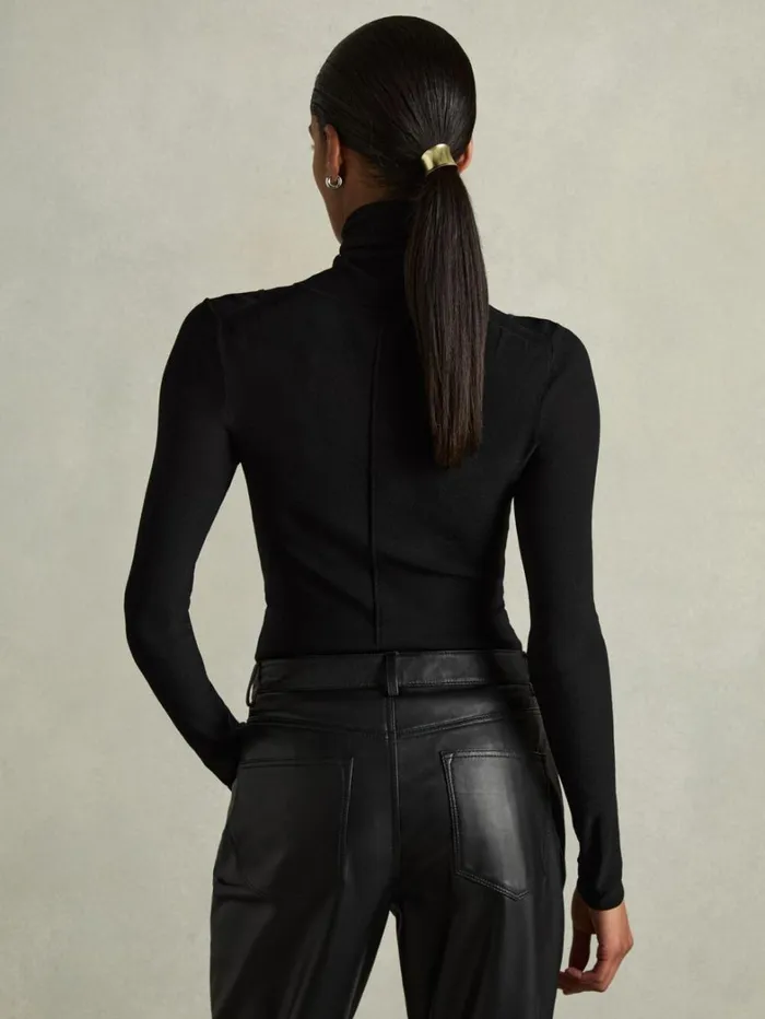 Reiss Knitwear Women Seamed RollNeck Top In Black Reiss Knitwear Women Seamed RollNeck Top In Black