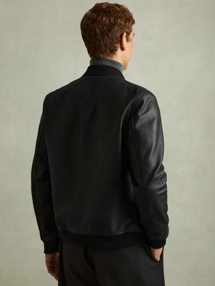 Reiss Leather and Suede Jackets Men Cast Black Grained Leather Bomber Jacket Reiss Leather and Suede Jackets Men Cast Black Grained Leather Bomber Jacket