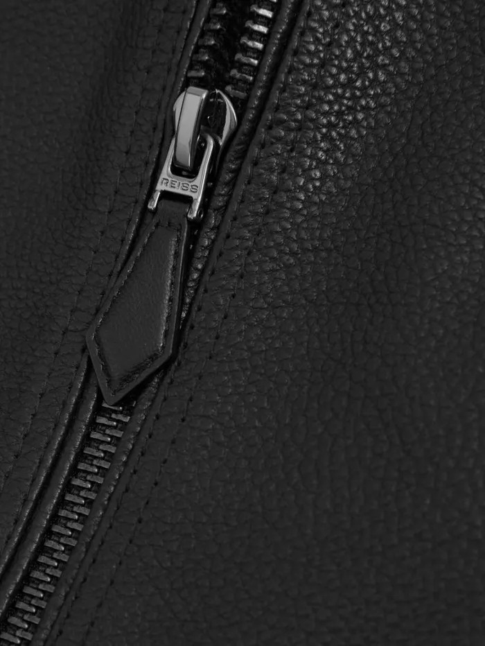 Reiss Leather and Suede Jackets Men Cast Black Grained Leather Bomber Jacket Reiss Leather and Suede Jackets Men Cast Black Grained Leather Bomber Jacket