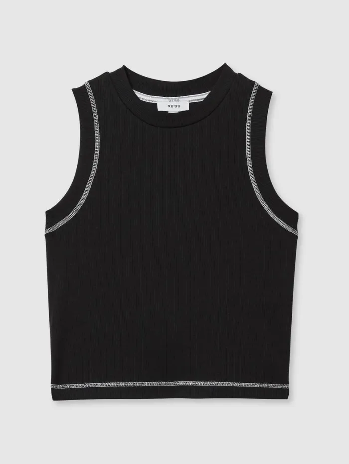 Reiss Nightwear and Loungewear Women Cotton With Stretch ContrastStitch Vest In BlackIvory Reiss Nightwear and Loungewear Women Cotton With Stretch ContrastStitch Vest In BlackIvory