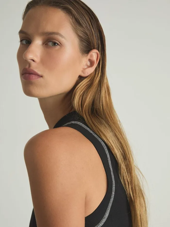 Reiss Nightwear and Loungewear Women Cotton With Stretch ContrastStitch Vest In BlackIvory Reiss Nightwear and Loungewear Women Cotton With Stretch ContrastStitch Vest In BlackIvory