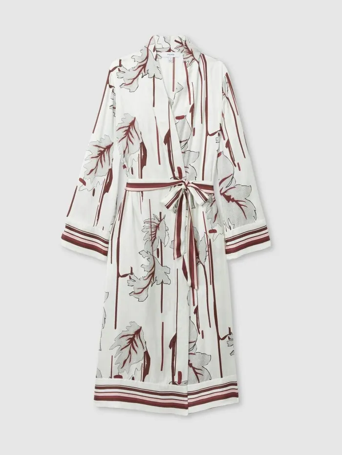 Reiss Nightwear and Loungewear Women Satin Printed Robe In IvoryBurgundy Reiss Nightwear and Loungewear Women Satin Printed Robe In IvoryBurgundy