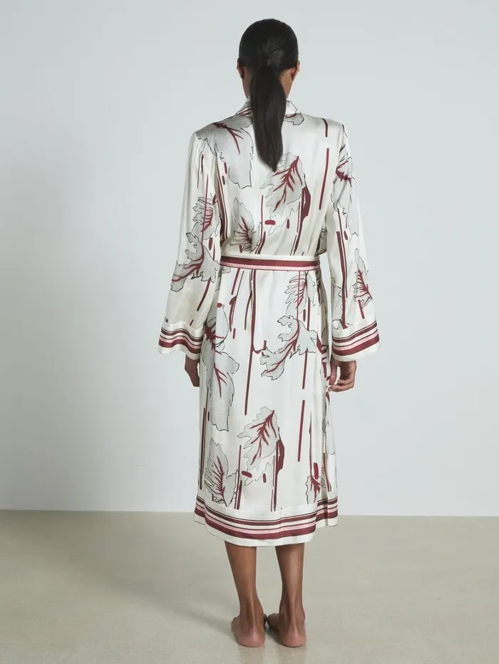 Reiss Nightwear and Loungewear Women Satin Printed Robe In IvoryBurgundy Reiss Nightwear and Loungewear Women Satin Printed Robe In IvoryBurgundy
