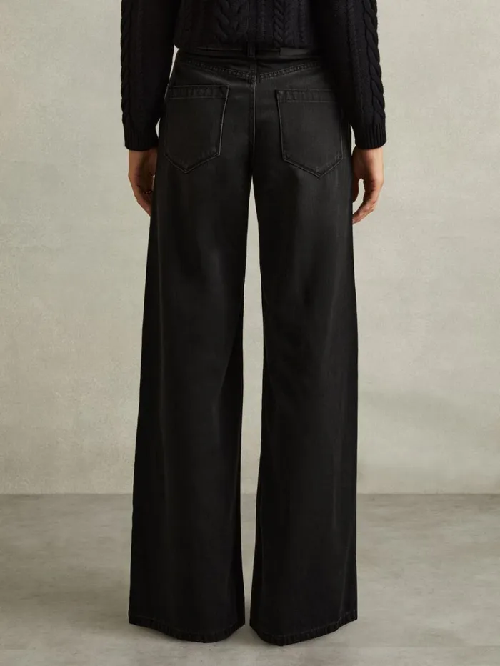 Reiss Petite Women Petite Double Pleat Wide Leg Jeans In Black Reiss Petite Women Petite Double Pleat Wide Leg Jeans In Black