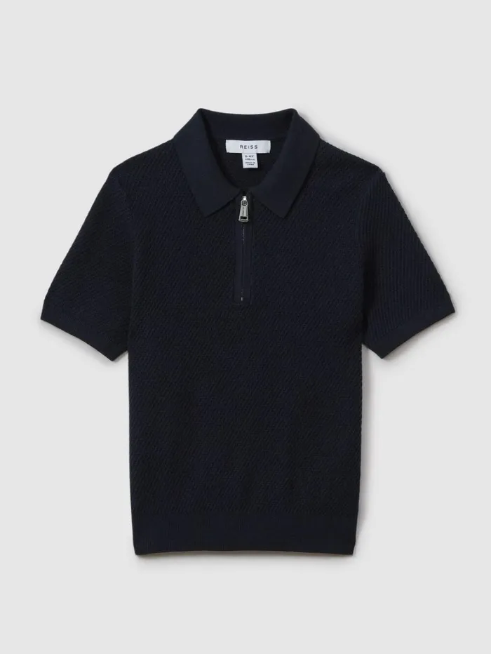 Reiss Polo Shirts Children 39 Yrs Textured Quarter Zip Polo Shirt In Navy Reiss Polo Shirts Children 39 Yrs Textured Quarter Zip Polo Shirt In Navy