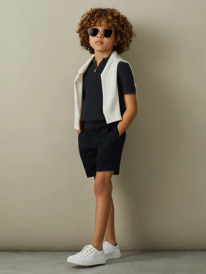 Reiss Polo Shirts Children 39 Yrs Textured Quarter Zip Polo Shirt In Navy Reiss Polo Shirts Children 39 Yrs Textured Quarter Zip Polo Shirt In Navy