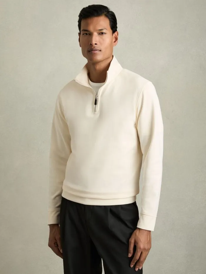 Reiss Polo Shirts Men BrushedCorduroy HalfZip Polo Shirt In Off White Reiss Polo Shirts Men BrushedCorduroy HalfZip Polo Shirt In Off White