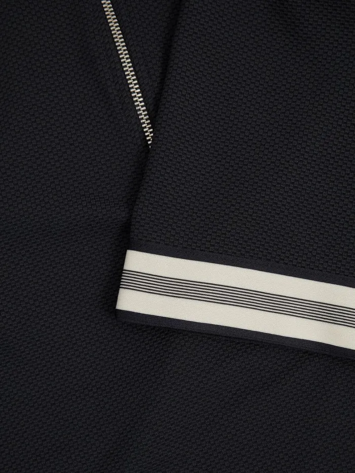 Reiss Polo Shirts Men Textured Contrast Trim Quarter Zip Polo Shirt In Navy Reiss Polo Shirts Men Textured Contrast Trim Quarter Zip Polo Shirt In Navy
