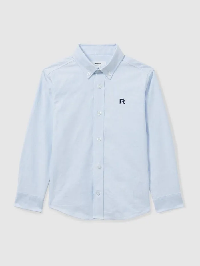 Reiss Shirts Children 39 Yrs 100 Cotton Oxford Embroidered Button Down Shirt In Soft BlueNavy Reiss Shirts Children 39 Yrs 100 Cotton Oxford Embroidered Button Down Shirt In Soft BlueNavy