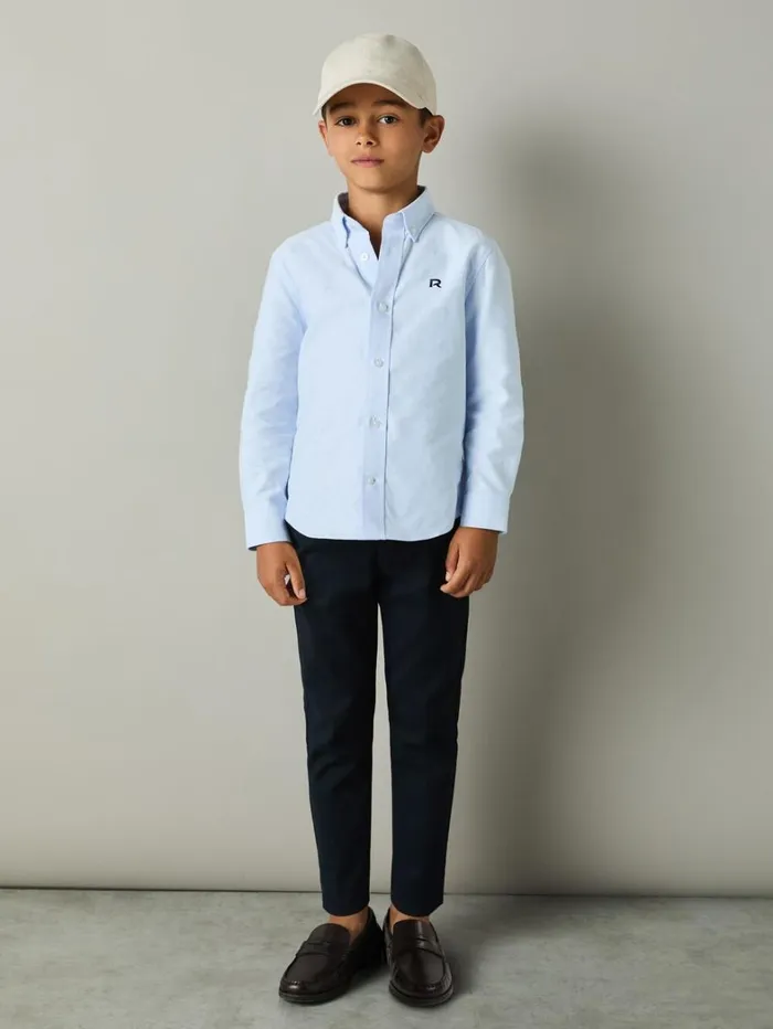 Reiss Shirts Children 39 Yrs 100 Cotton Oxford Embroidered Button Down Shirt In Soft BlueNavy Reiss Shirts Children 39 Yrs 100 Cotton Oxford Embroidered Button Down Shirt In Soft BlueNavy