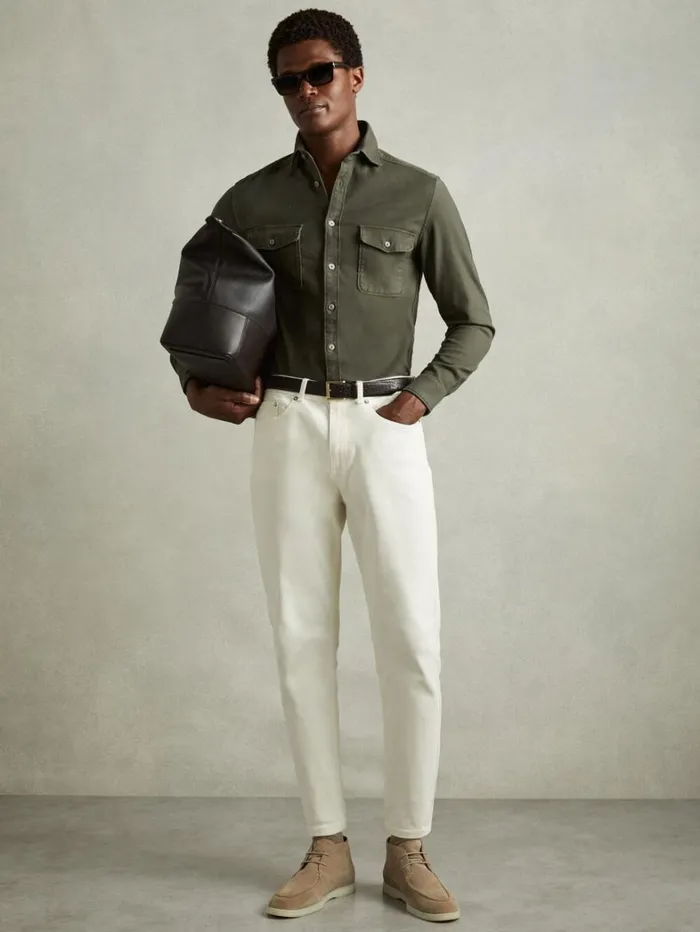 Reiss Shirts Men Cotton Blend Canvas Overshirt In Khaki Green Reiss Shirts Men Cotton Blend Canvas Overshirt In Khaki Green