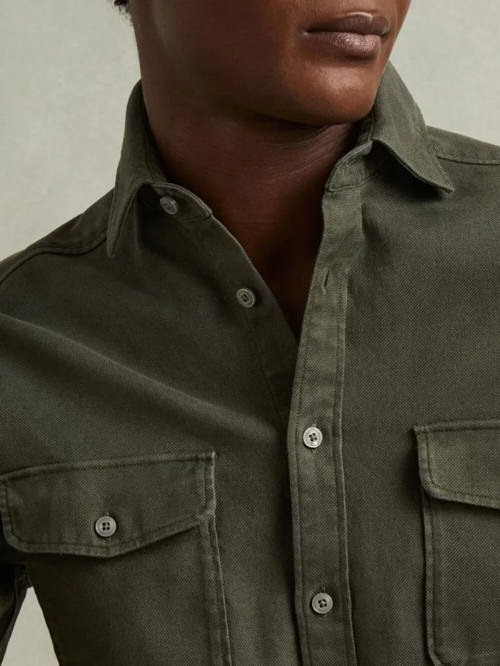 Reiss Shirts Men Cotton Blend Canvas Overshirt In Khaki Green Reiss Shirts Men Cotton Blend Canvas Overshirt In Khaki Green