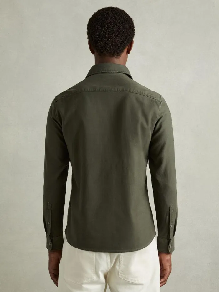 Reiss Shirts Men Cotton Blend Canvas Overshirt In Khaki Green Reiss Shirts Men Cotton Blend Canvas Overshirt In Khaki Green