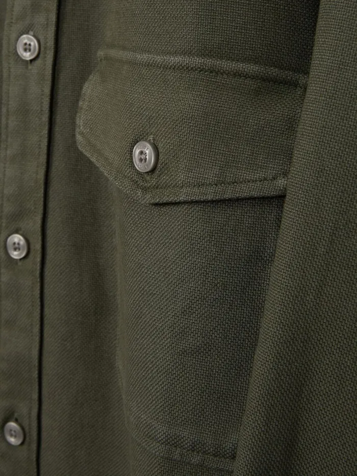 Reiss Shirts Men Cotton Blend Canvas Overshirt In Khaki Green Reiss Shirts Men Cotton Blend Canvas Overshirt In Khaki Green