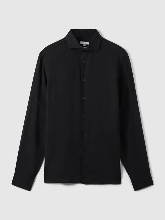 Reiss Shirts Men Linen ButtonThrough Shirt In Black Reiss Shirts Men Linen ButtonThrough Shirt In Black