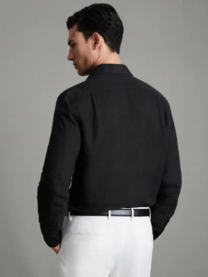 Reiss Shirts Men Linen ButtonThrough Shirt In Black Reiss Shirts Men Linen ButtonThrough Shirt In Black